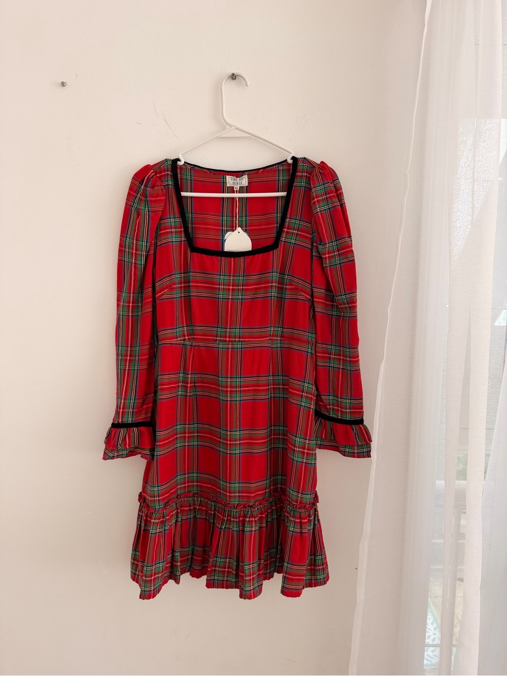 Red Plaid Long Sleeve Square-Neck Dress